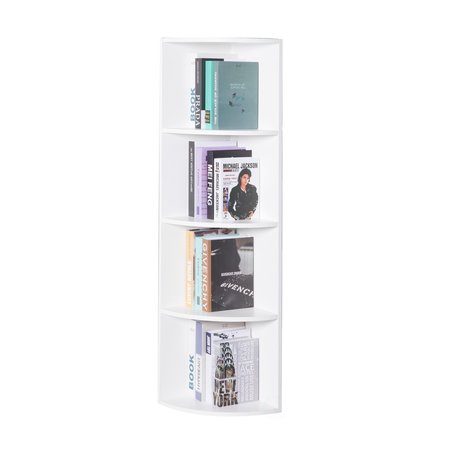 BASICWISE Wall Corner 4 Tier Shelves Bookcase, White QI003553.W